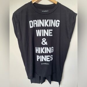 Drinking wine, hiking pines muscle tee - black